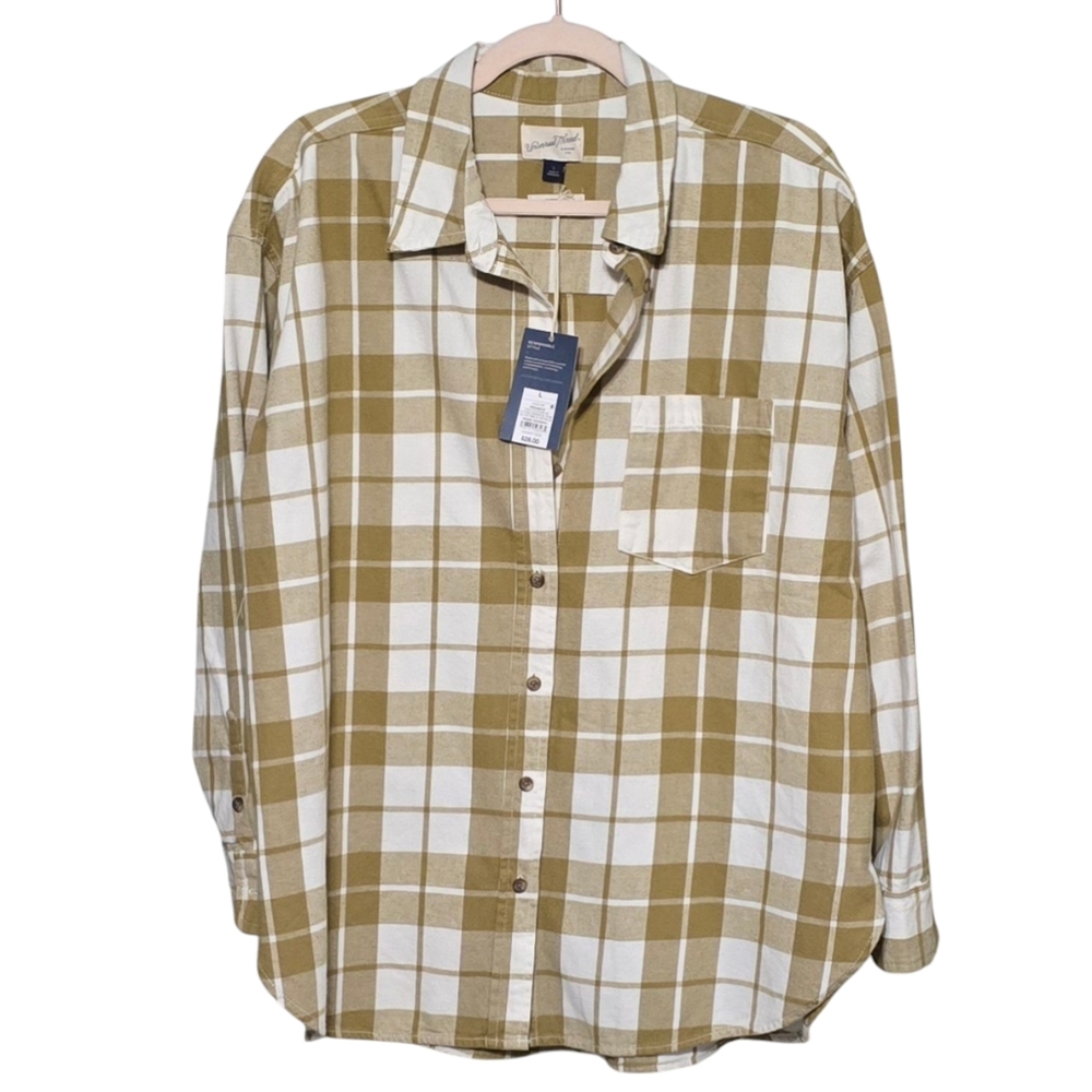 Universal Thread Green | Brown Long Sleeve Button Down Plaid Shirt Women's Large